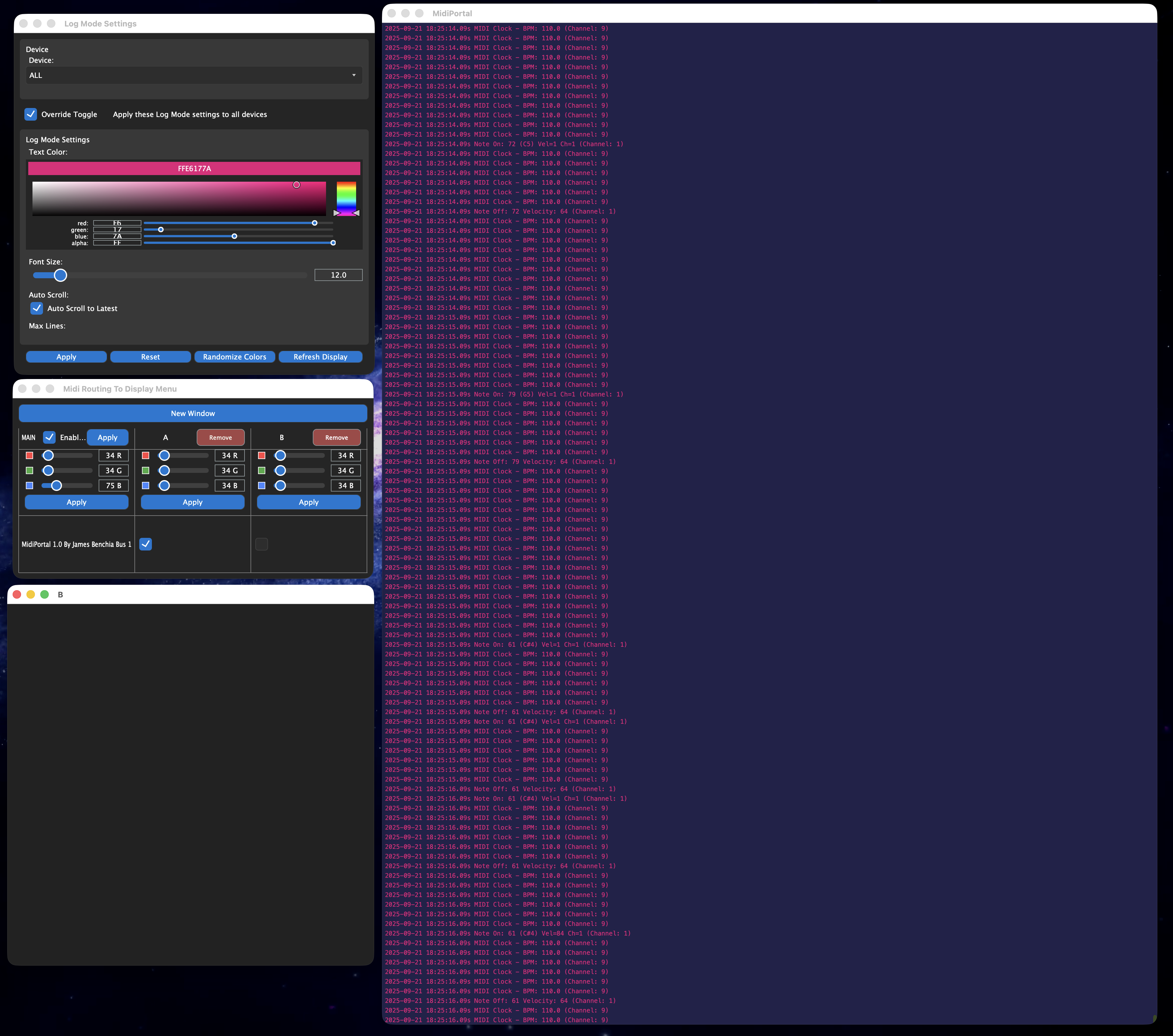MIDI Portal log view mode interface